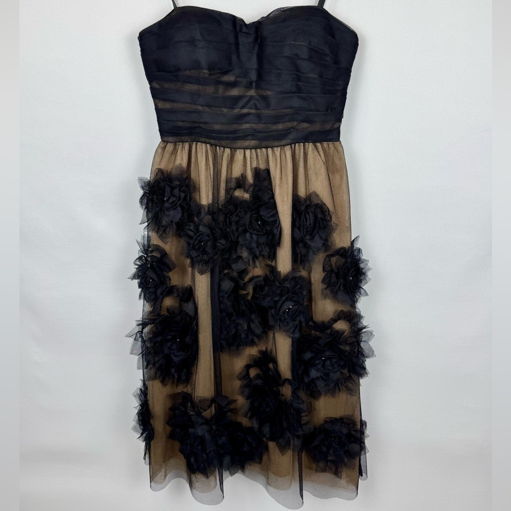 NWT Robert Rodriguez Strapless Cocktail Dress Black Nude Tulle Sequins Size 2